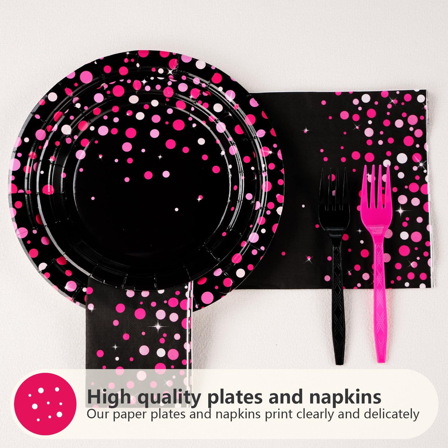 96Pcs Hot Pink and Black Party Supplies Black and Pink Prom Graduation