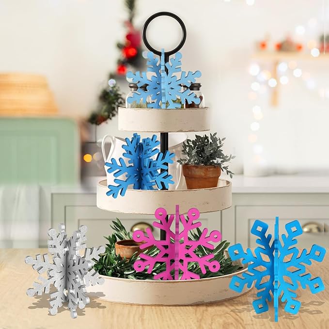 6 Sets Snowflake Christmas Table Decorations 12pcs Blue Fuchsia