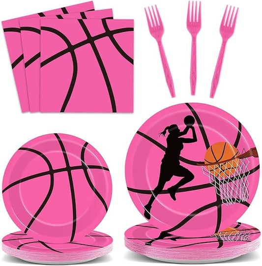 96 Pcs Pink Basketball Party Supplies Paper Plates Napkins