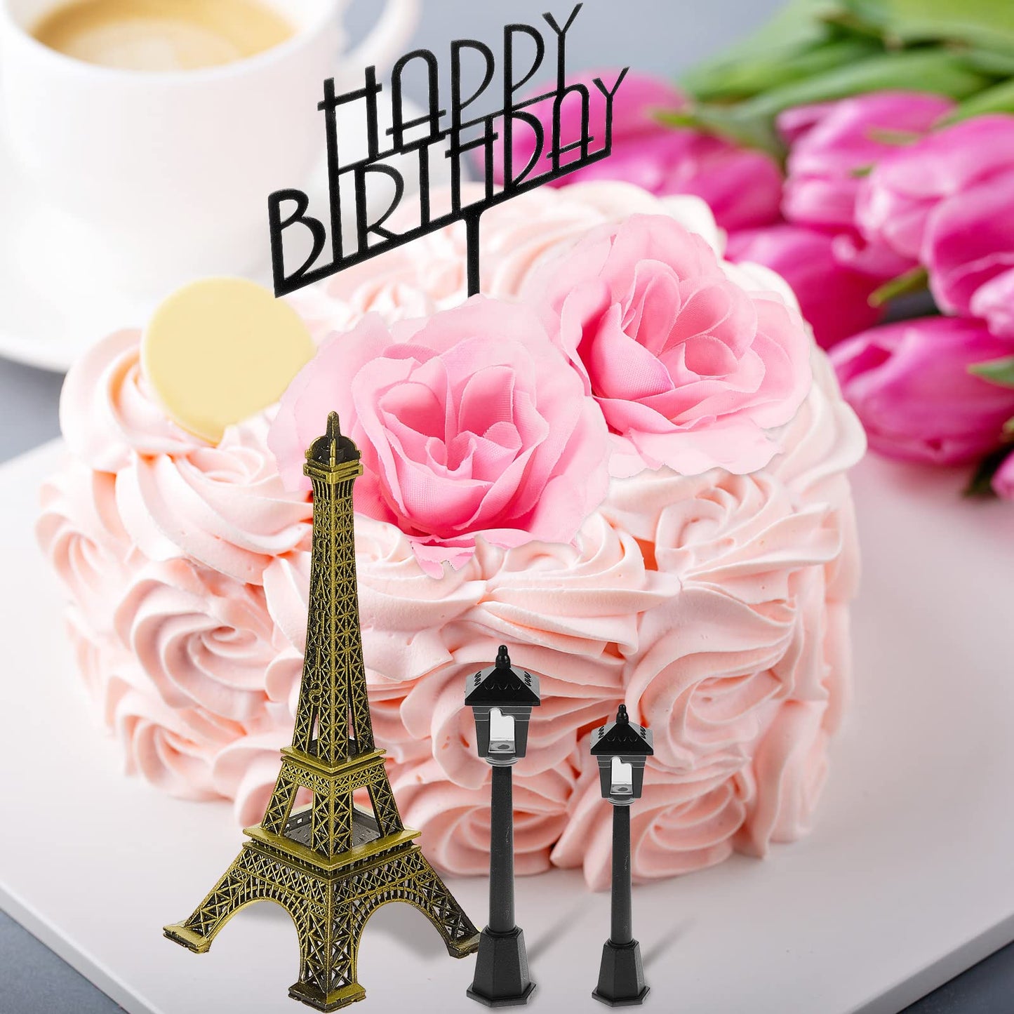 8 Pcs Paris Eiffel Tower Cake Topper Set, 7 Inch Romantic Decor w Mord