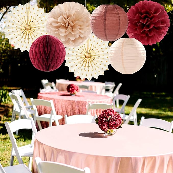 Brown Burgundy Champagne Boho Party Decorations 14pcs Rustic Wedding
