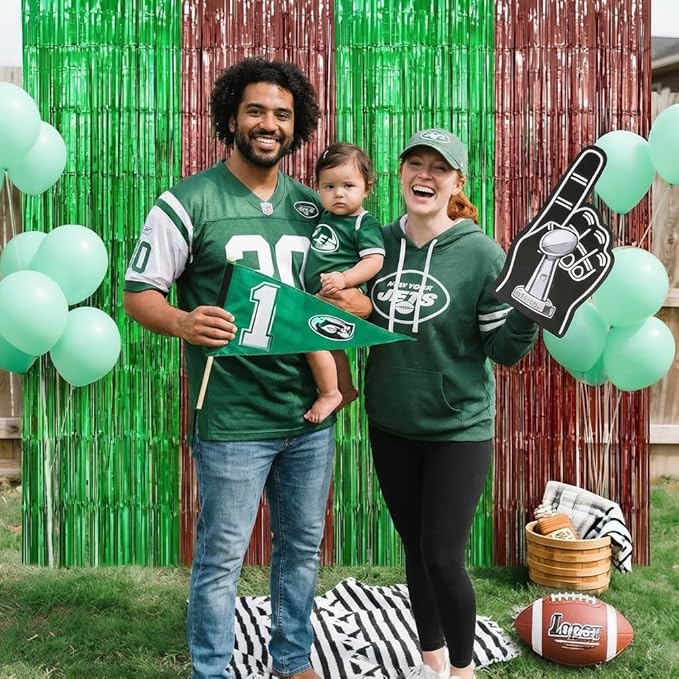 2 Pack Football Party Decorations, 3.28 FT x 6.58FT Tinsel Backdrop,