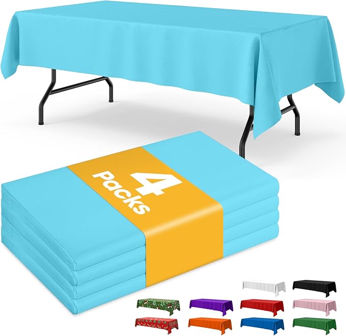 Niuara Light Blue Plastic Table Cloth - 4 Pack 54" × 108" Rectangle