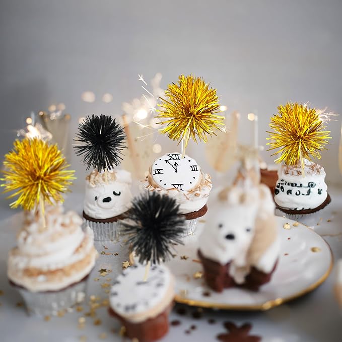Gyufise 30Pcs Foil Firework Cupcake Toppers Sparkle Tinsel Cake #7