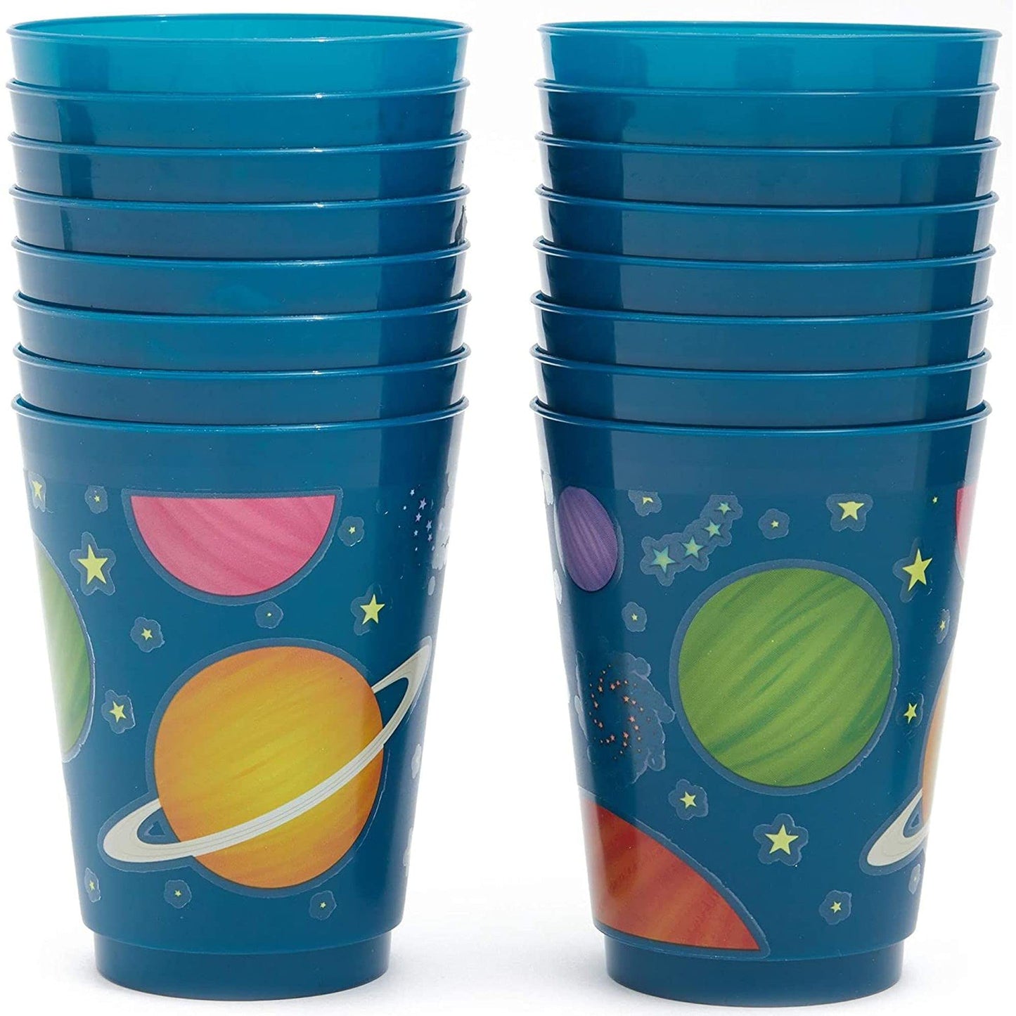BLUE PANDA Plastic Party Cups 16 Pack - Outer Space Reusable Tumblers
