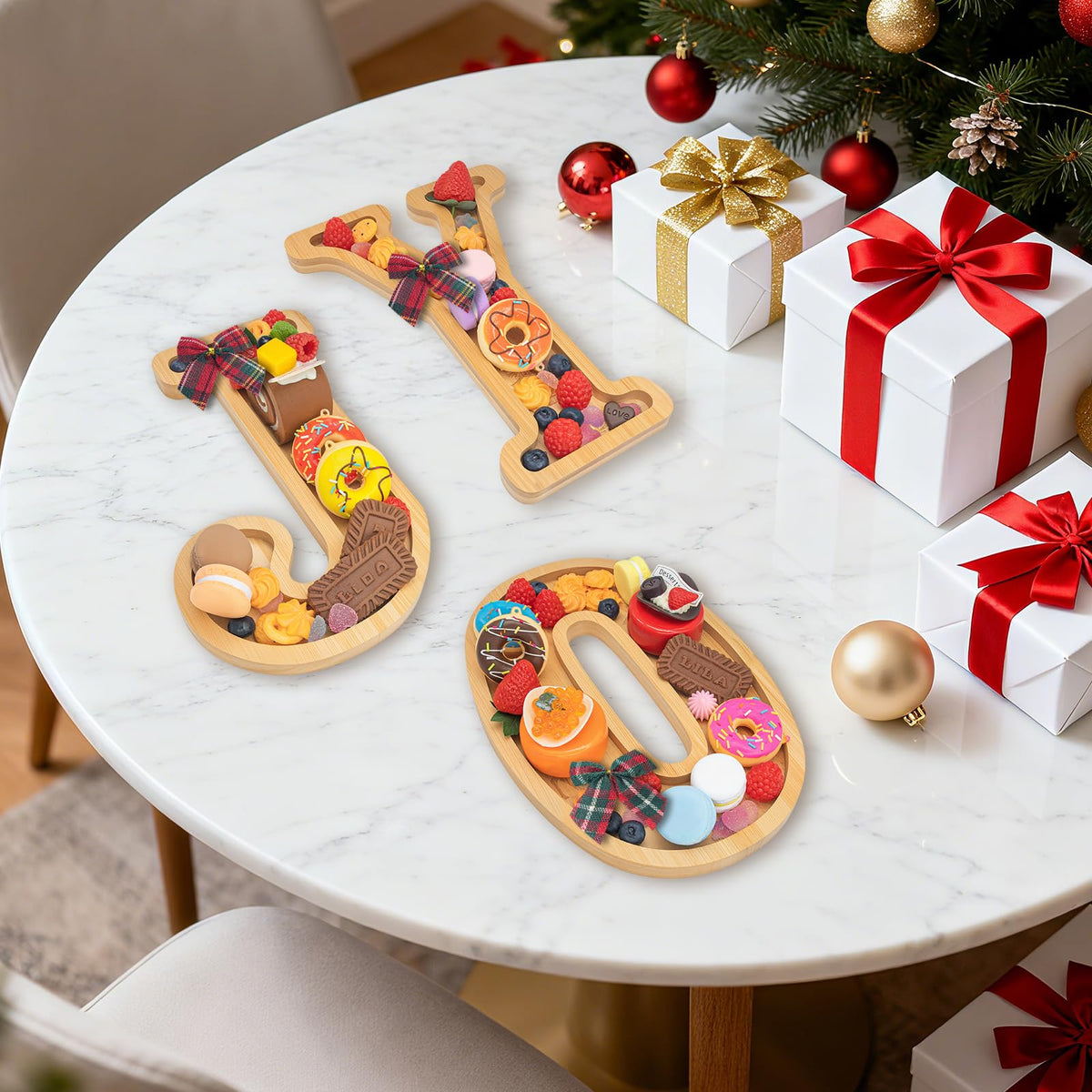 Nsoyos 3PCS Bamboo Christmas Decorations Letters Charcuterie Board