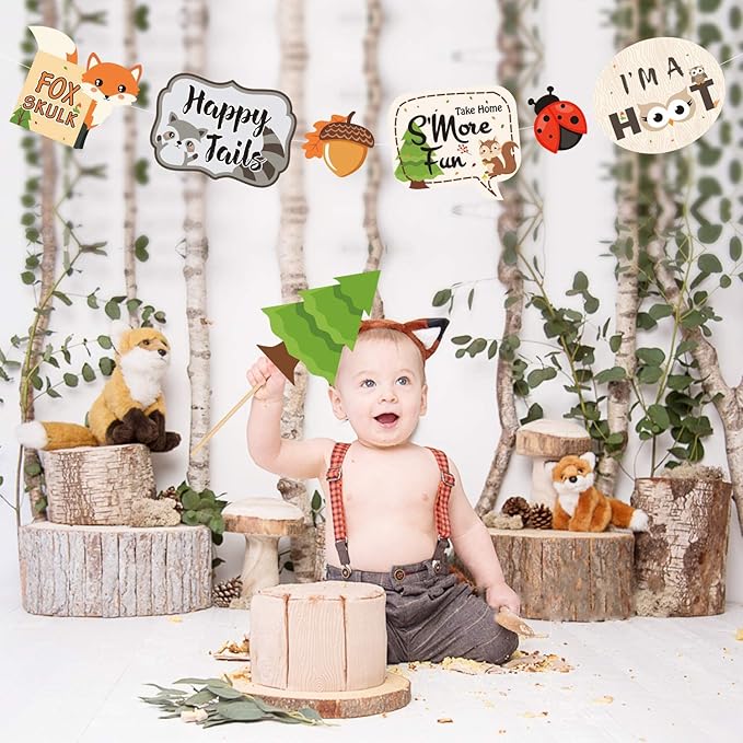 35 PCS Woodland Animal Photo Booth Props Wild One Camping Forest