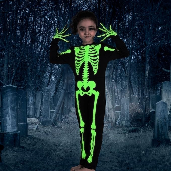 4T Toddler Skeleton Costumes Kids Halloween Skeleton Costume Glow