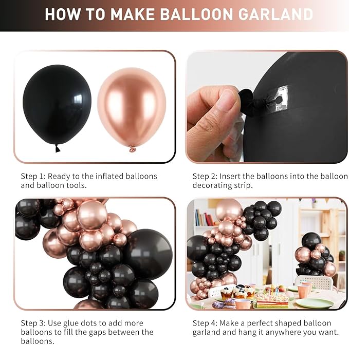 Rose Gold and Black Balloon Arch Kit Metallic Rose Gold and Black