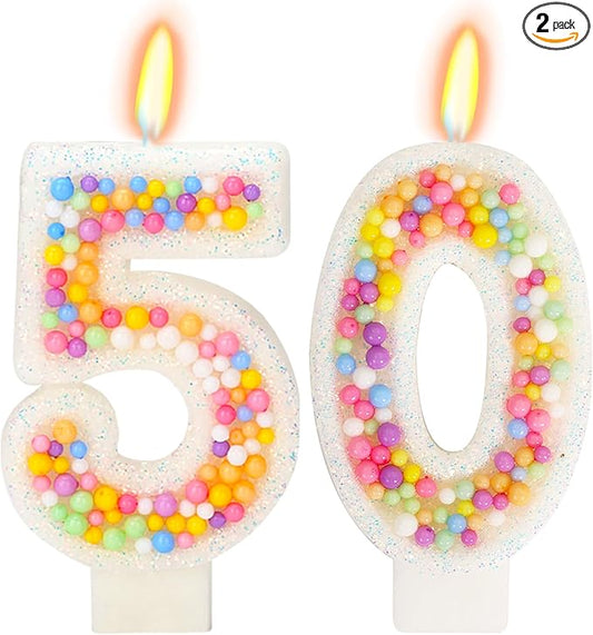 50th Birthday Candle for Cake, Colorful Macaron Numeral Candles for