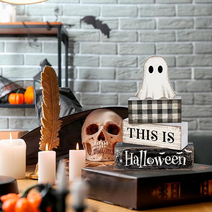 4 Pcs Ghost Halloween Decor Black and White Halloween Tiered Tray