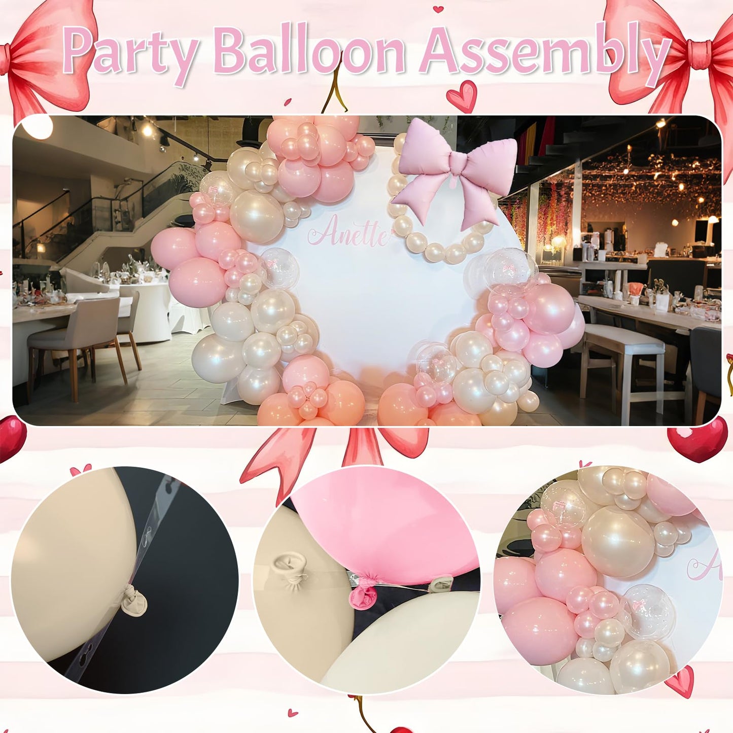 Double Stuffed Pearl White and Pink Balloon Arch Garland Kit, Pearl