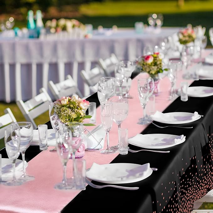 8 Pack Black and Rose Gold Disposable Plastic Tablecloths