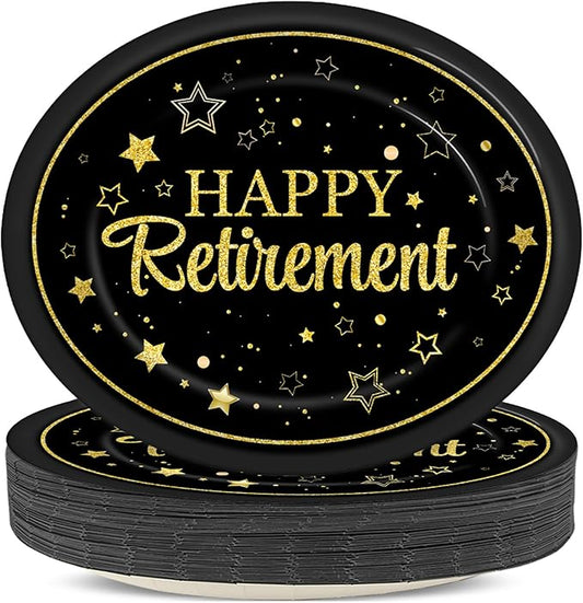 50Pcs Happy Retirement Party Oval Plates 11 Inch Large Retirement
