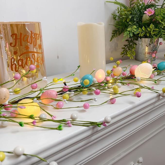 Easter Garland with Lights 6 Foot Easter Egg Garland Decor with 20