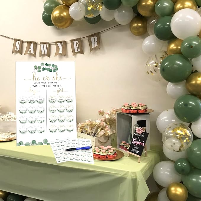 Greenery Baby Gender Reveal Board with Stand 12x17 60 Eucalyptus