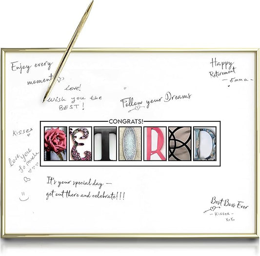 Framed Gold Retirement Decorations Guest Book for Womens 12 x16