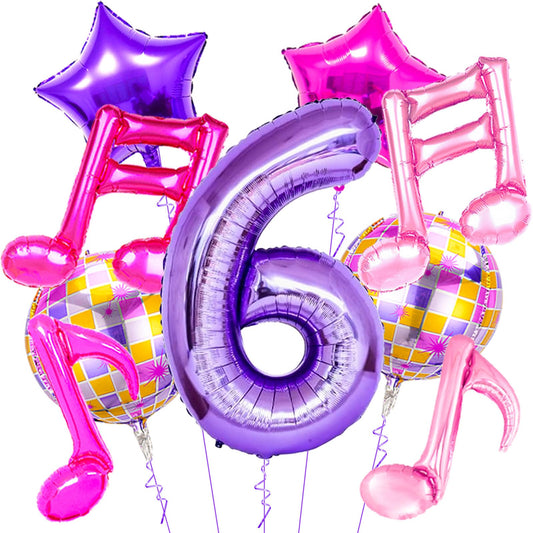 9Pcs Kpop Birthday Decorations - Kpop Music Balloons Hot Pink Music