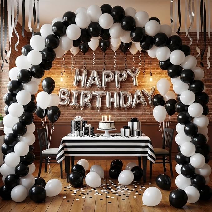YMSZ Black and White Balloons Garland Arch Kit, 134pcs White Balloon