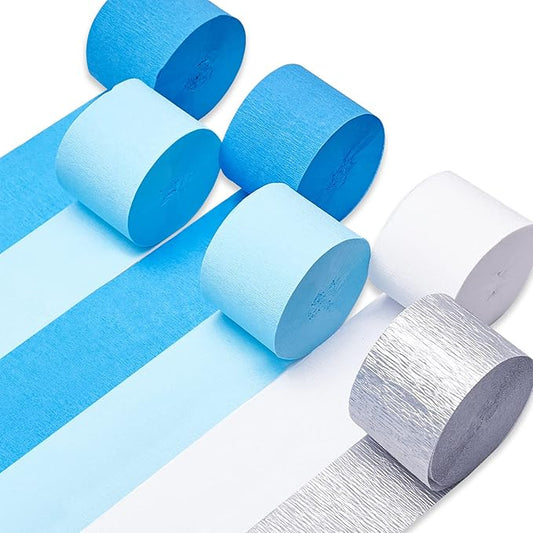 PartyWoo Crepe Paper Streamers 6 Rolls 492ft, Pack of White, Silver,