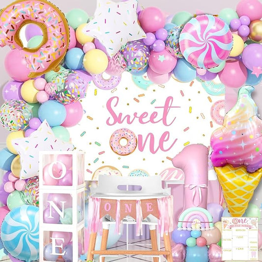 1st Birthday Decorations for Girl 128pcs Sweet One Birthday Party