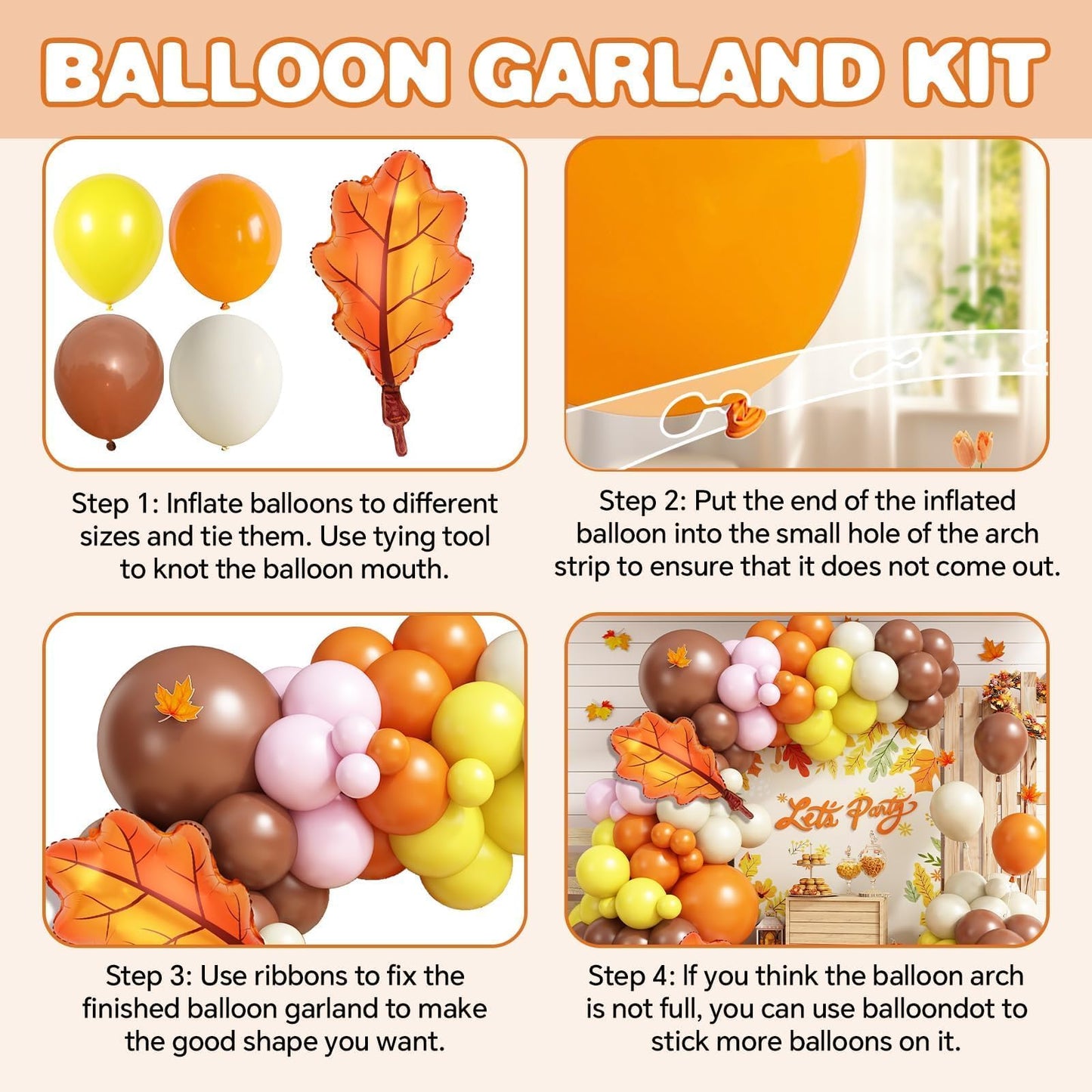 Fall Pink Balloons Garland Arch Kit, Orange Brown White Pink Yellow