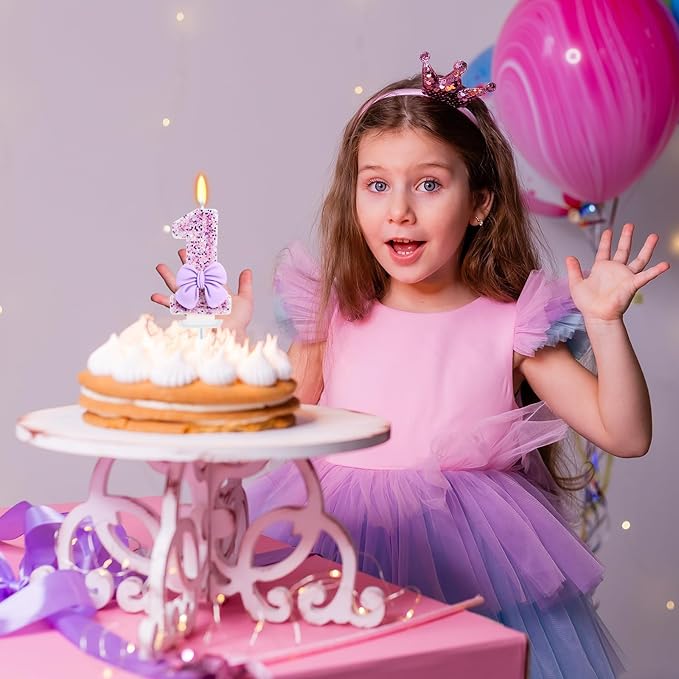 Birthday Candle for Cake, 1 Candle - Purple Bowknot, 2.76 inch Cake