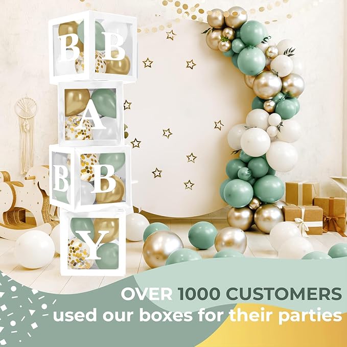 Baby Shower Boxes with Letters White Boxes with Sage Green Gold Gold