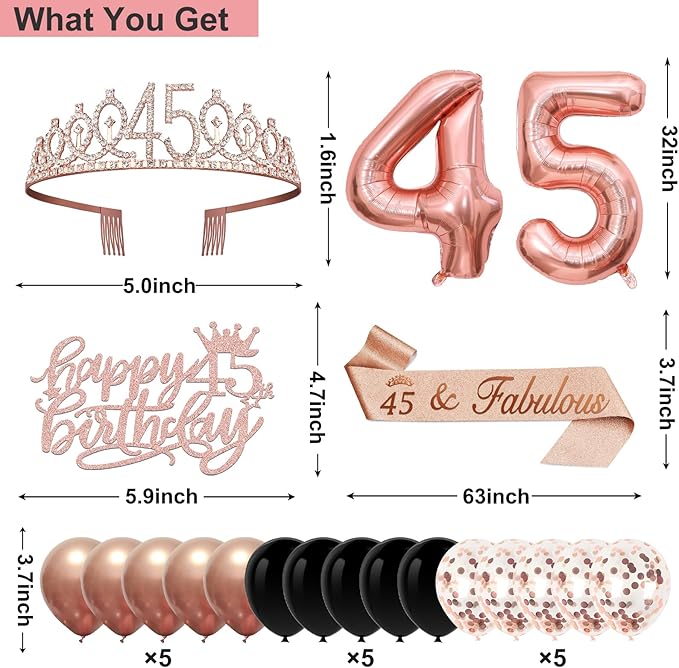 45th Birthday Decorations for Women 32PCS 45th Birthday Party