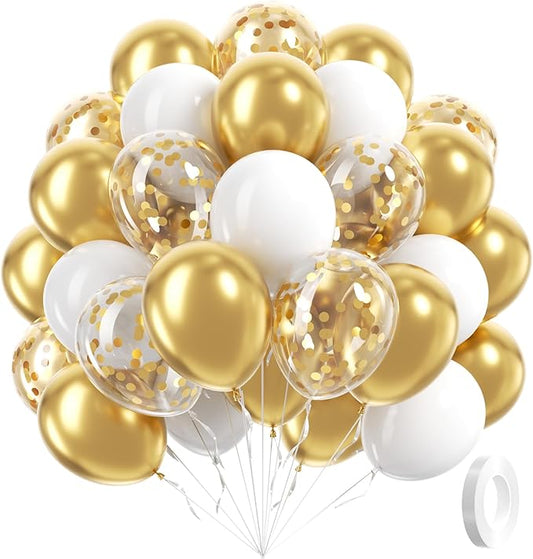 60pcs Gold and White Balloons 12inch, White and Gold Balloons