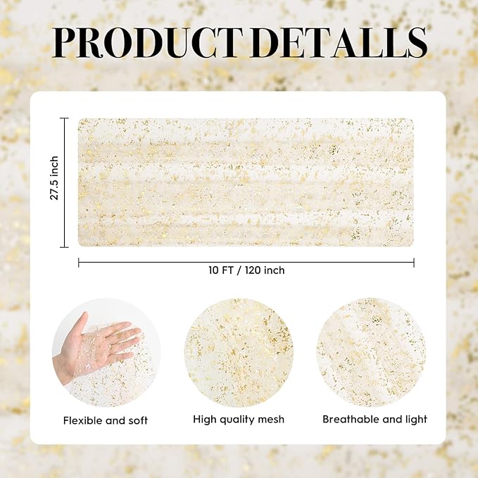 Mode Gold Gauze Champagne Table Runner 120 Inch 10FT, Glitter