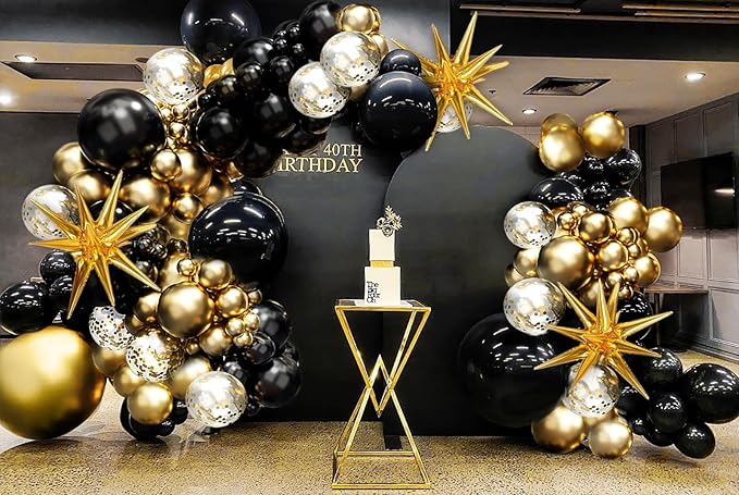 FOTIOMRG Black and Gold Balloons Garland Arch Kit, 5 10 12 18inch