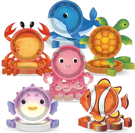 48Pcs Ocean Animal Shaped Paper Plates Under the Sea Party Supplies