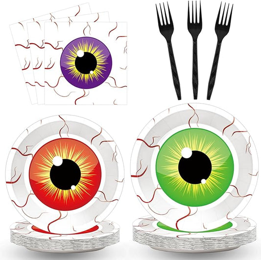 100 Pcs Spooky Halloween Eyeball Party Supplies Set Serves 25 Scary