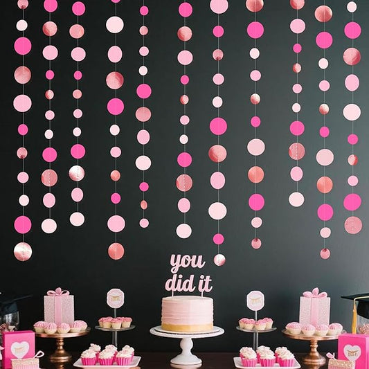 Hot Pink Rose Gold Party Decorations Circle Dots Garland Hanging