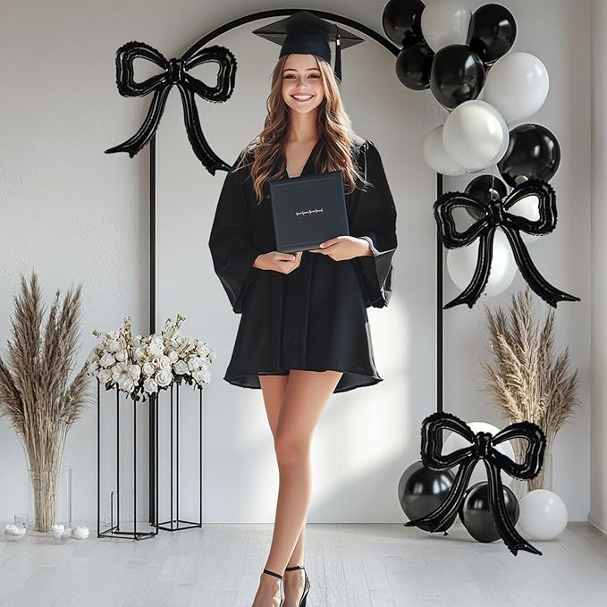 4pcs Black Bow Foil Balloons Bow Mylar Balloon Set for Coquette