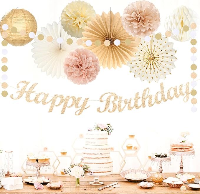 Champagne Gold Beige Fall Boho Birthday Party Decorations 21pcs
