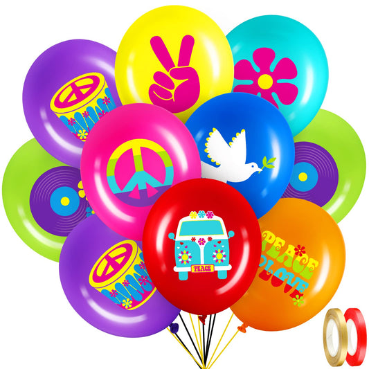 Aoriher 40 Pack 60's Hippie Balloons Party Decorations, 12 Inch Retro
