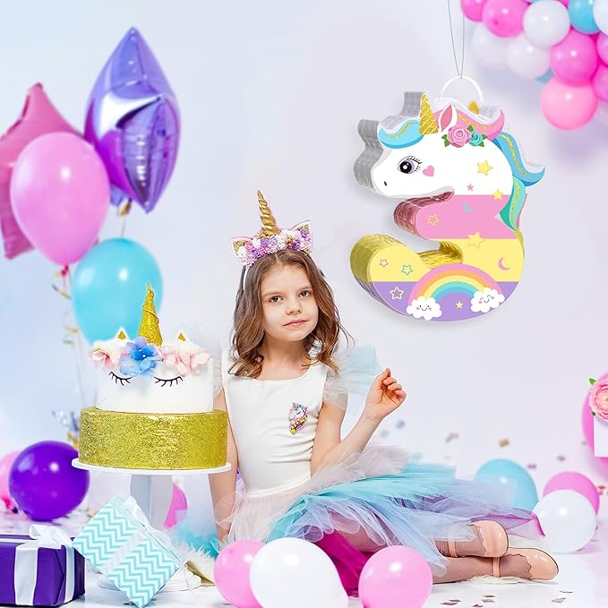 Unicorn Piñata Girl 3rd Birthday Decoration Number 3 Piñata Unicorn