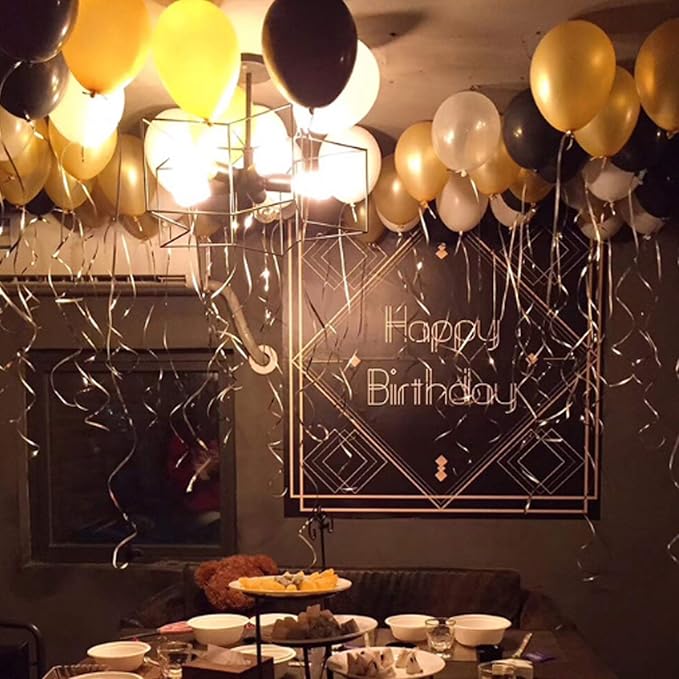 72 Pack Black Gold Confetti Balloons Kit, 12 Inch Black Gold White