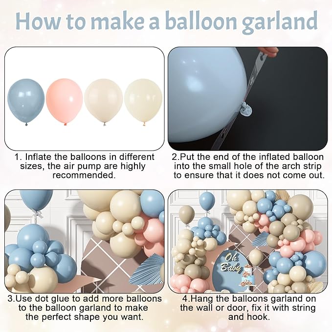 Gender Reveal Balloon Arch Kit 115Pcs Dusty Blue Blush Balloons