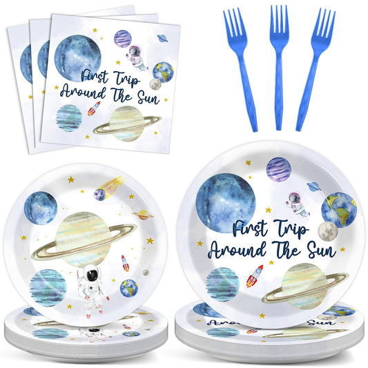 ZOIIWA 200 PCS First Trip Around the Sun Birthday Tableware Disposable
