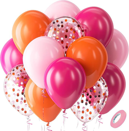 Bezente Pink and Orange Latex Balloons,60pcs 12 inch Light & Hot Pink