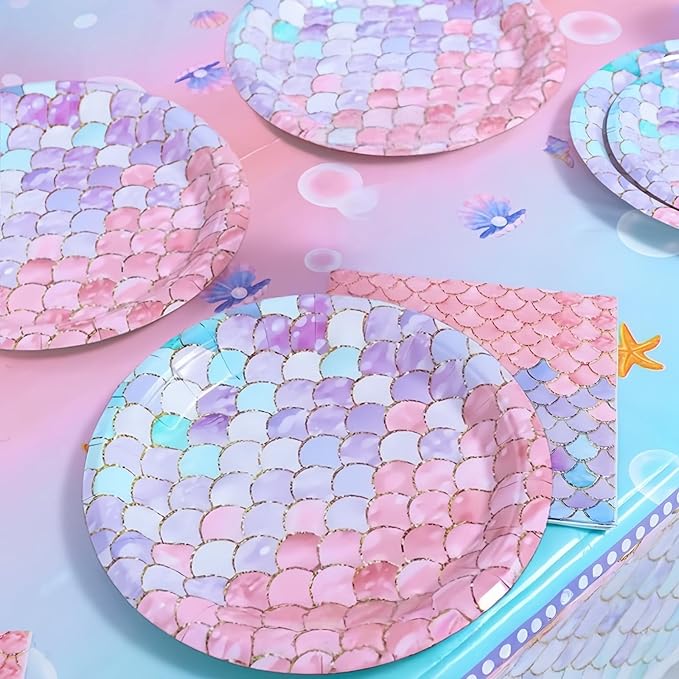 40 Pcs Mermaid Birthday Party Decorations Plates Set for 20 Guests