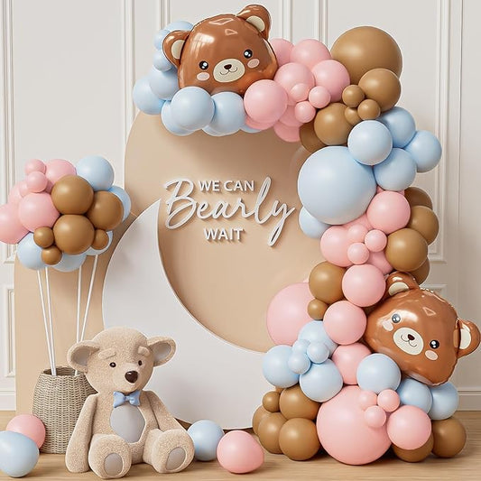 Bear Balloon Garland Arch Kit 121pcs Gender Reveal Blue Pink and