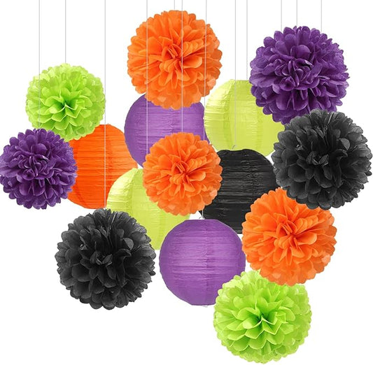 Black Orange Purple Green Halloween Party Decorations 15PCS Paper