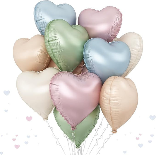 Pastel Colorful Heart Foil Balloons, 10PCS Assorted Rainbow Helium