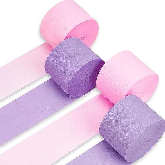 PartyWoo Pink and Purple Crepe Paper Streamers 4pcs 328ft Pack of
