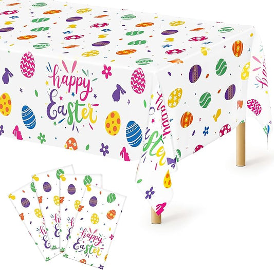 4 Pack Disposable Easter Tablecloth, 54 x 108 Inch Rectangular Easter