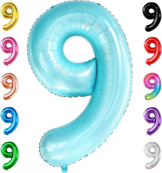 KatchOn, Giant Light Blue Number 9 Balloon - 40 Inch | Foil 9